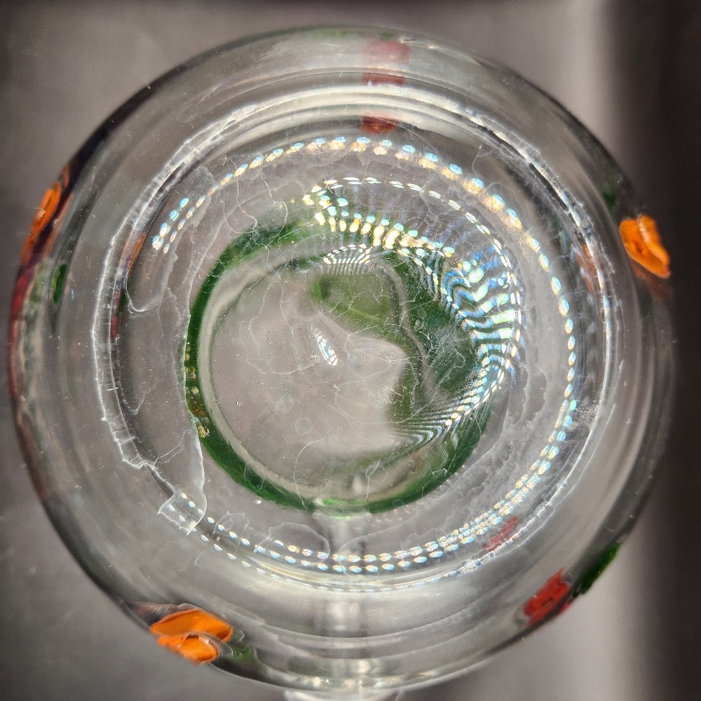 Hand Blown Large Clear & Green Glass Pitcher Red & Orange Peppers - Picture 6 of 7
